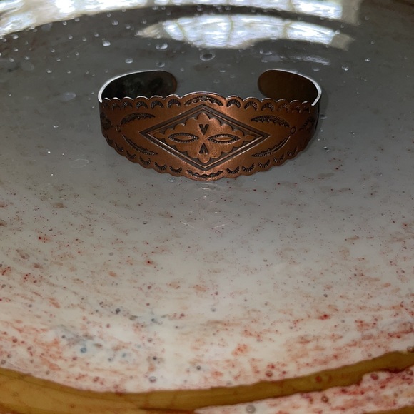 Copper Jewelry - Vintage Copper Bracelet Arrowhead Engraved Adjustable Width